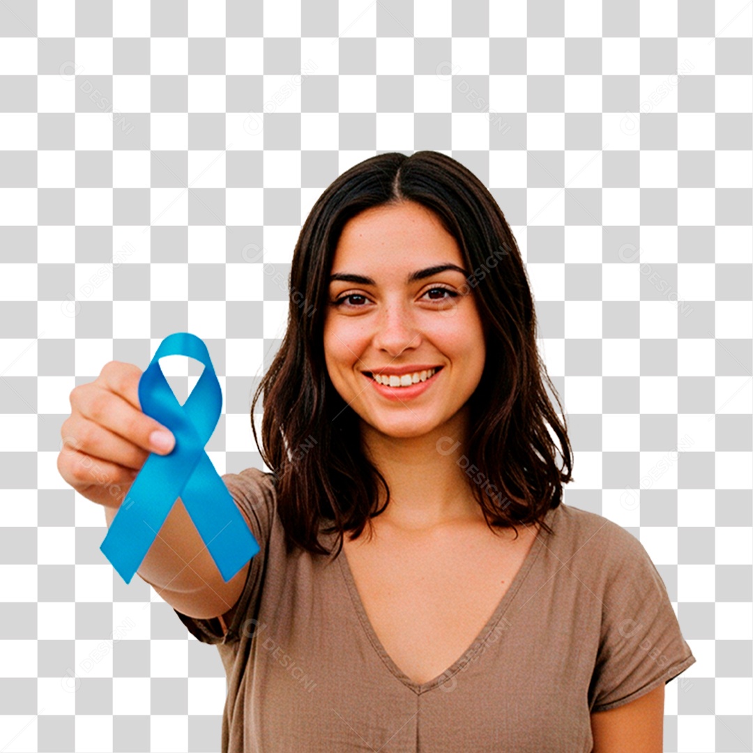 Mulher Segurando Fita Azul PNG Transparente