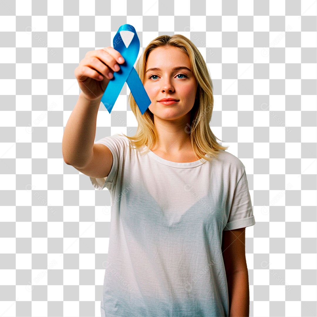 Mulher Segurando Fita Azul PNG Transparente