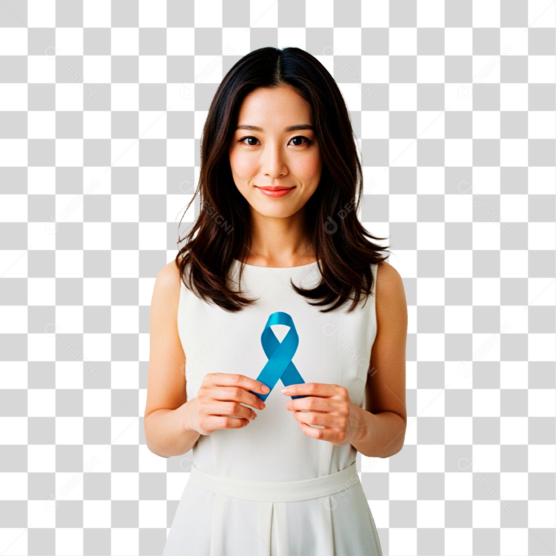 Mulher Segurando Fita Azul PNG Transparente