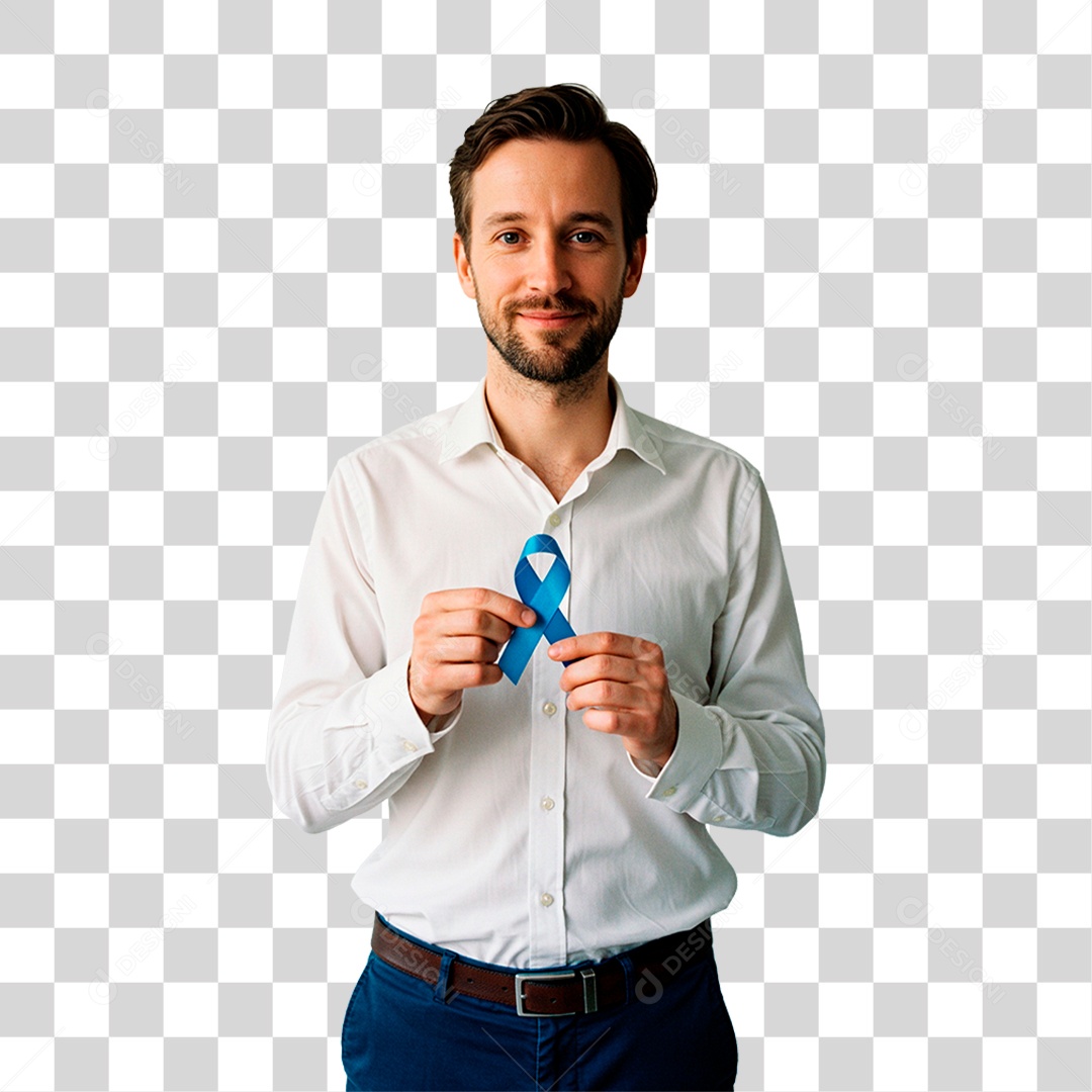 Homem Segurando Fita Azul PNG Transparente