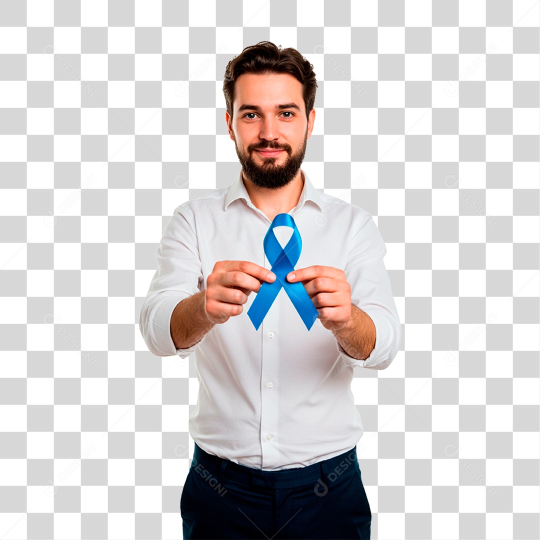 Homem Segurando Fita Azul PNG Transparente