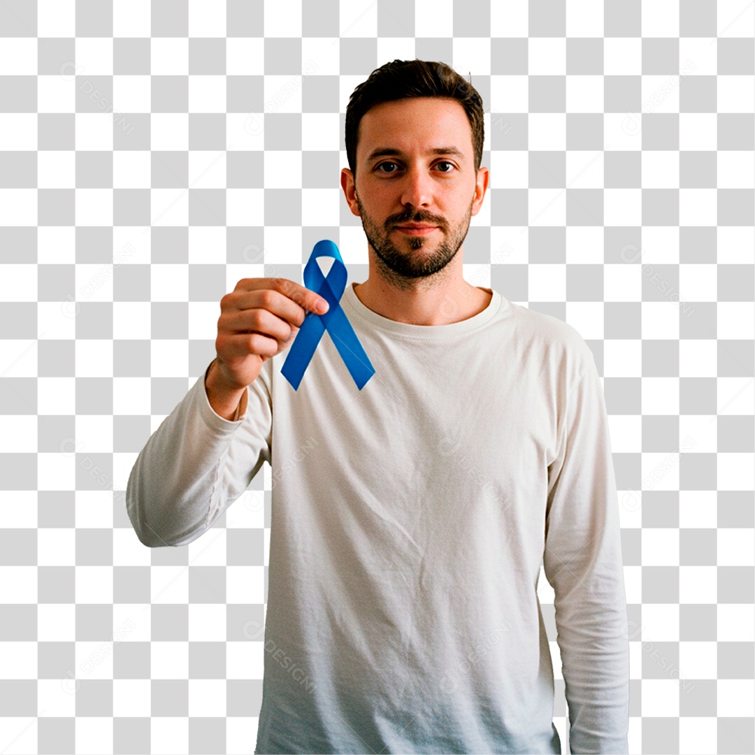 Homem Segurando Fita Azul PNG Transparente
