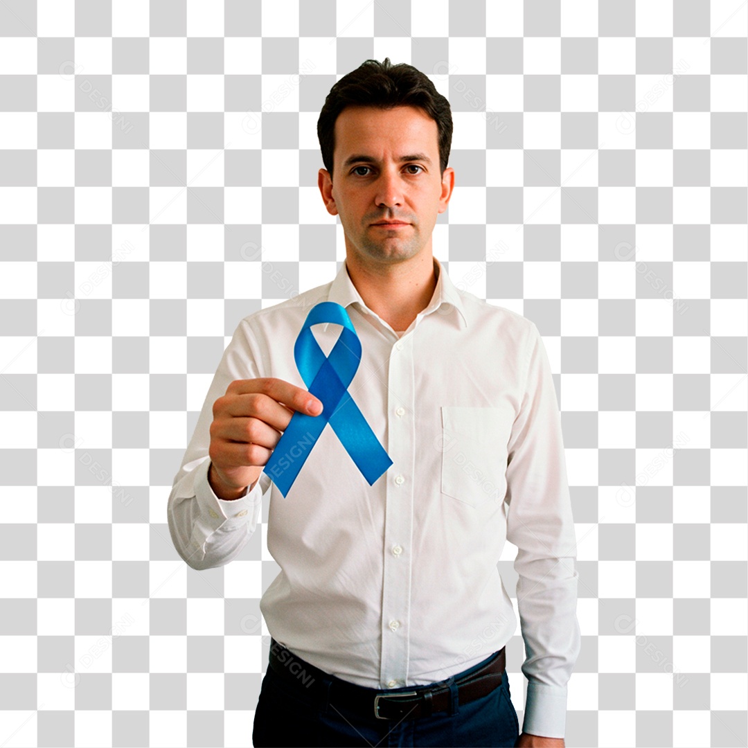 Homem Segurando Fita Azul PNG Transparente