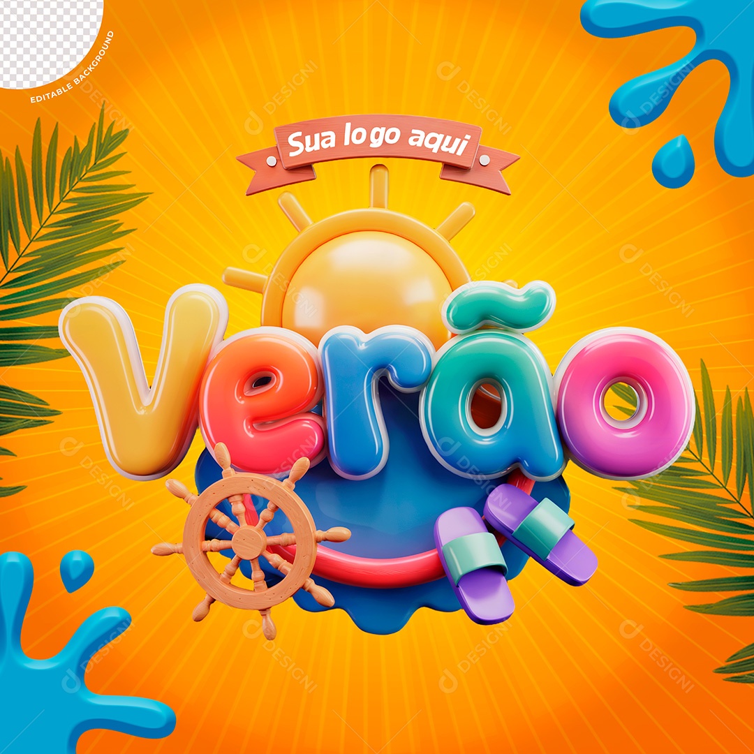 Selo 3D Verão Para Composição PSD