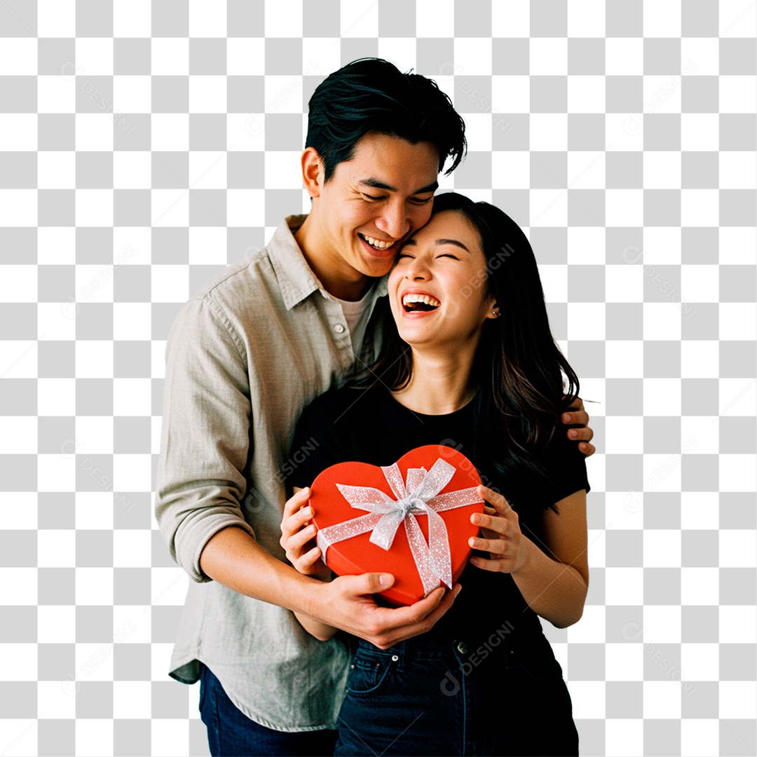 Casal Segurando Caixa de Presente PNG Transparente