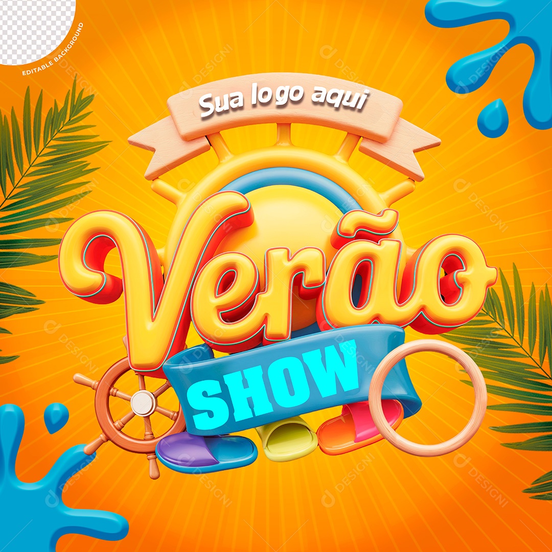 Selo 3D Verão Show Para Composição PSD