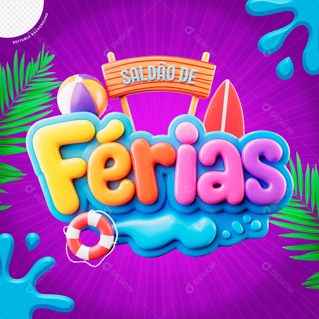 Selo 3D Saldão De Férias Para Composição PSD