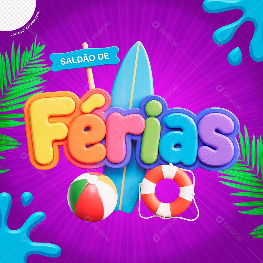 Selo 3D Saldão De Férias Para Composição PSD