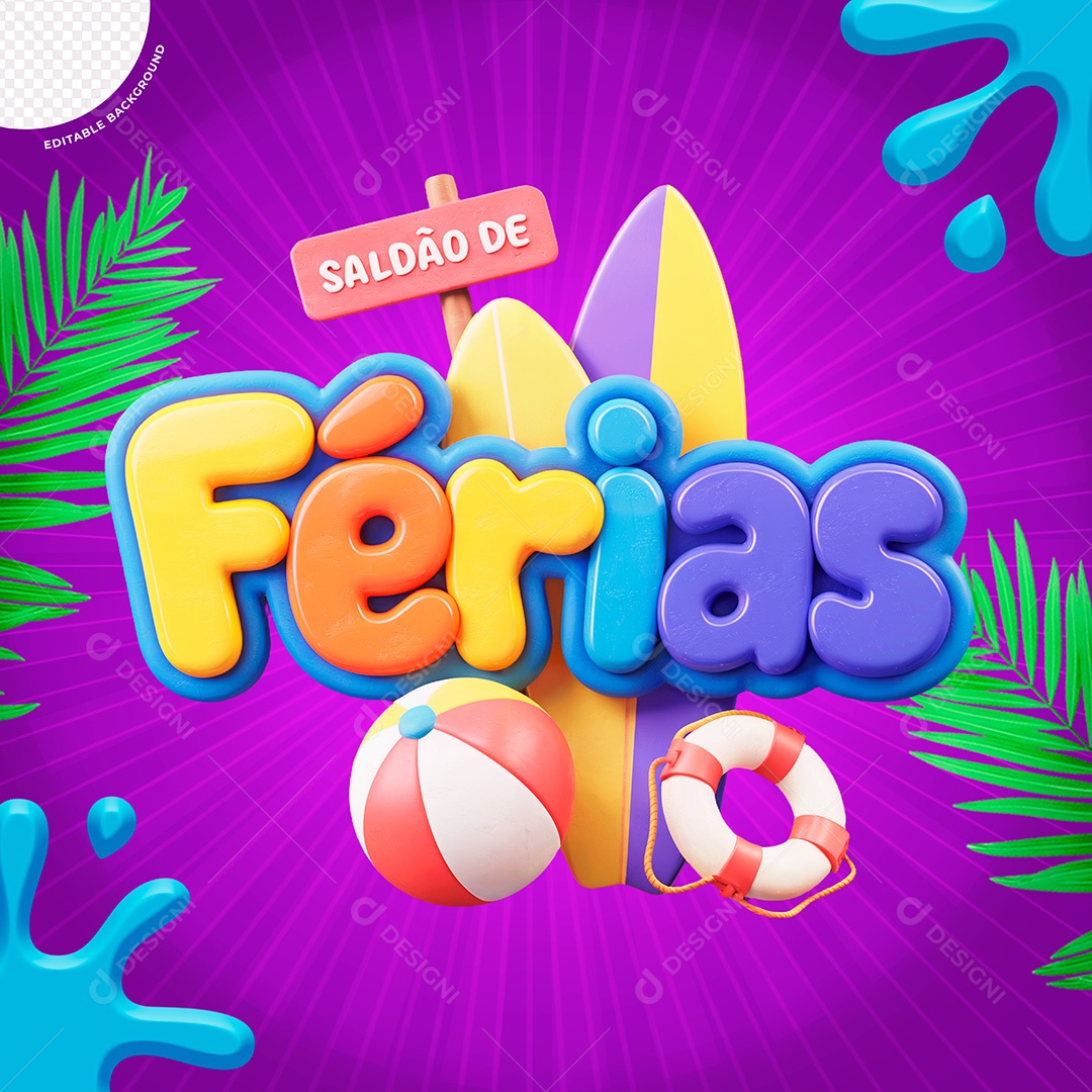 Selo 3D Saldão De Férias Para Composição PSD
