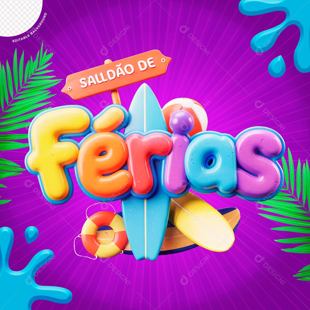 Selo 3D Saldão De Férias Para Composição PSD