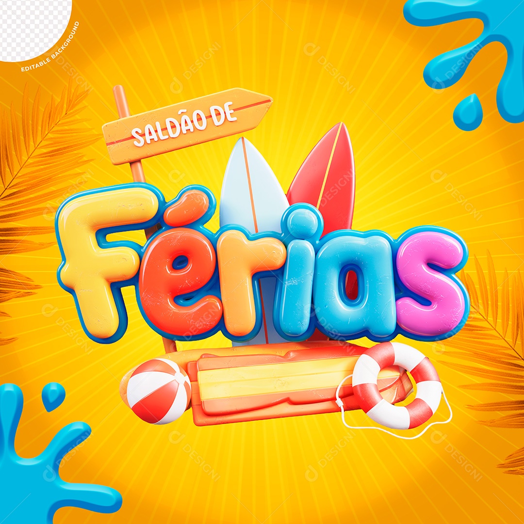 Selo 3D Saldão De Férias Para Composição PSD