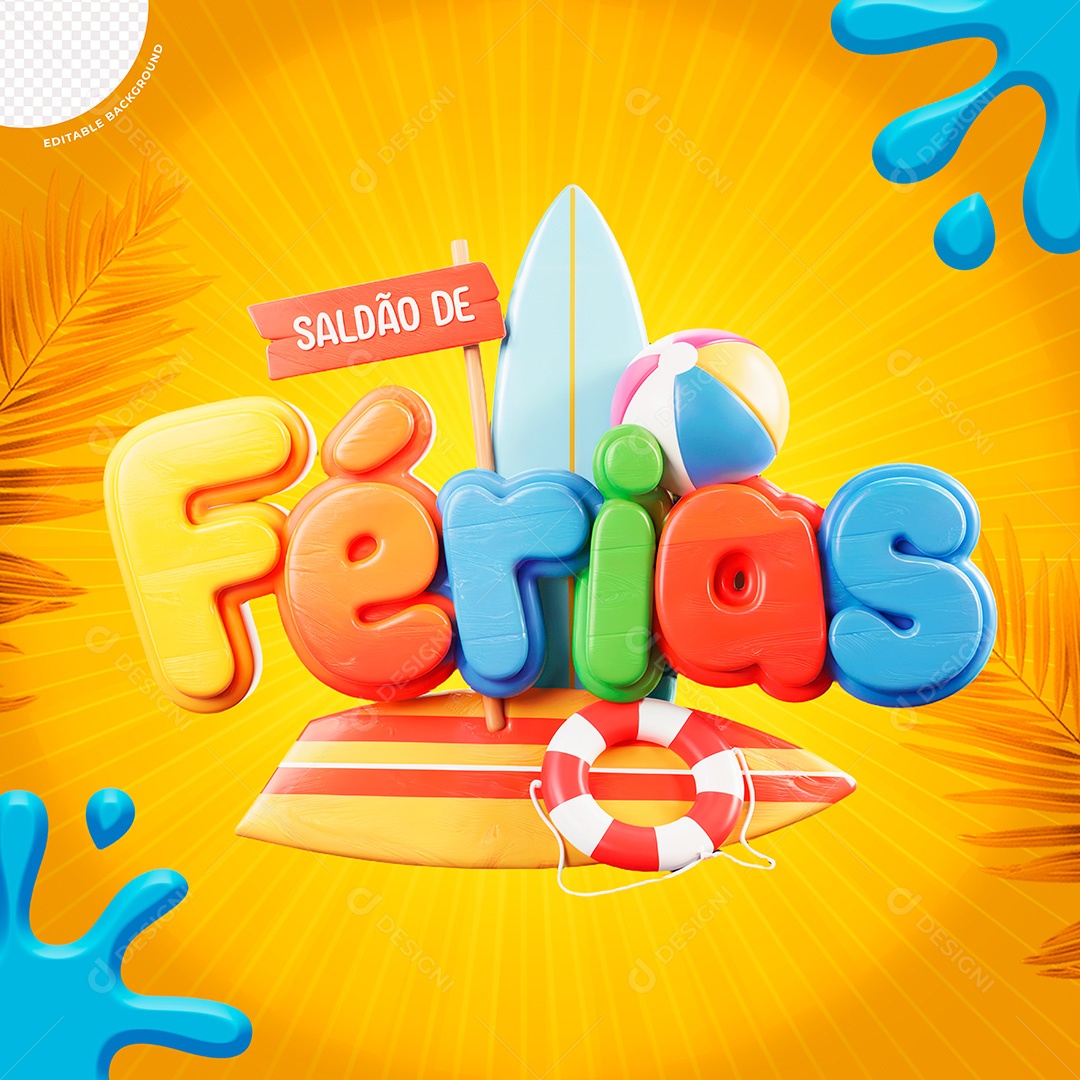 Selo 3D Saldão De Férias Para Composição PSD