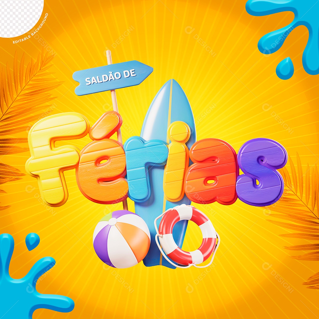 Selo 3D Saldão De Férias Para Composição PSD