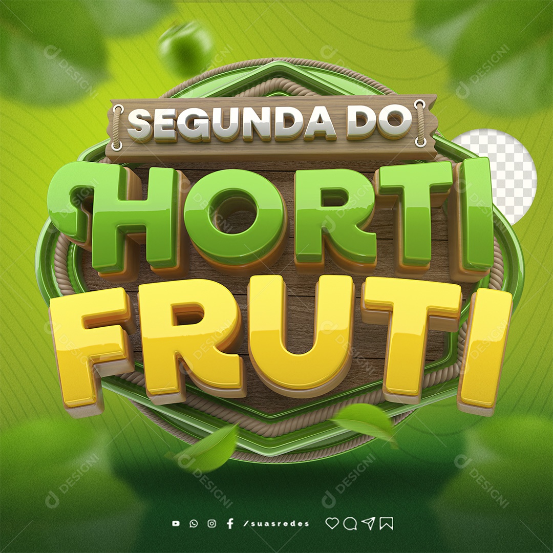 Selo 3D Segunda Do Hortifruti Branco Verde e Dourado para Composição PSD