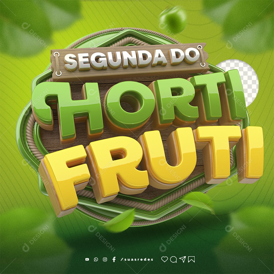 Segunda Do Hortifruti Selo 3D Branco Verde e Dourado para Composição PSD