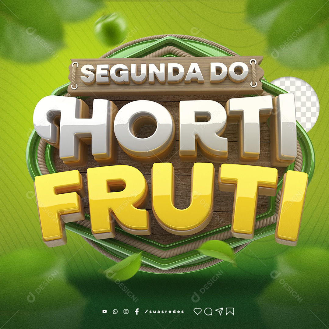 Selo 3D Segunda Do Hortifruti Branco e Dourado para Composição PSD