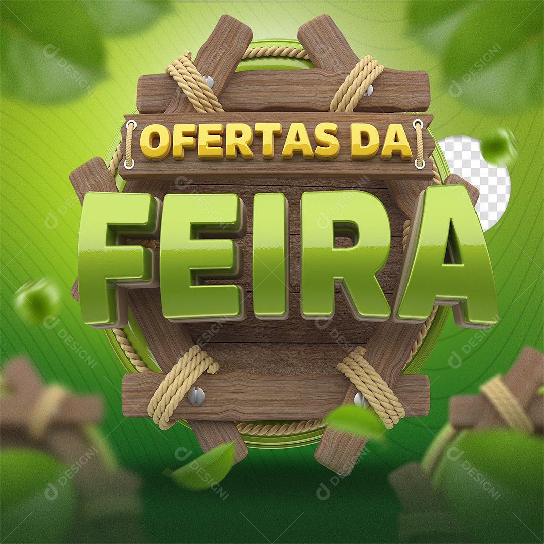 Selo 3D Ofertas Da Feira Dourado e Verde para Composição PSD
