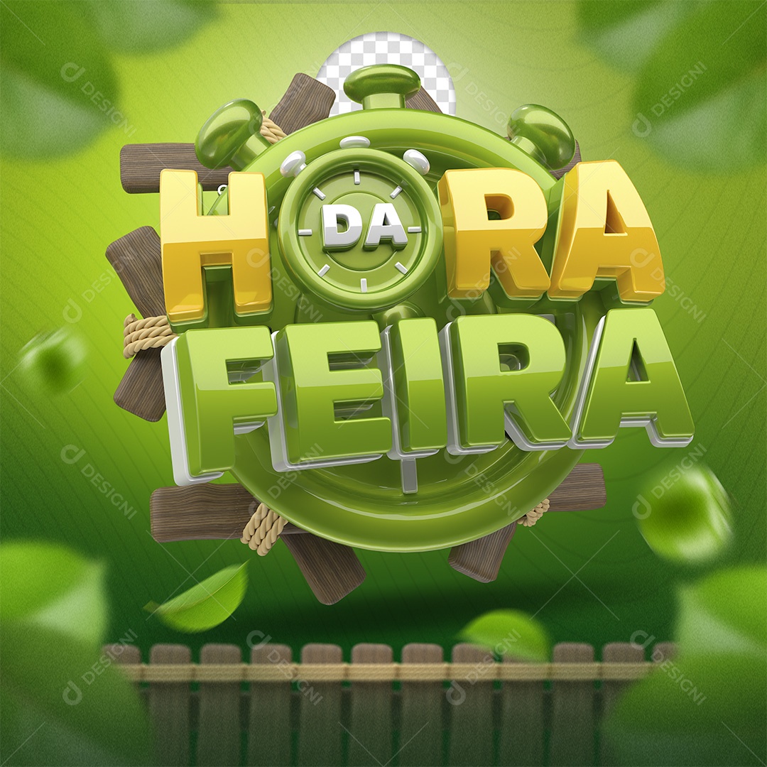 Hora Da Feira Selo 3D Dourado e Verde para Composição PSD
