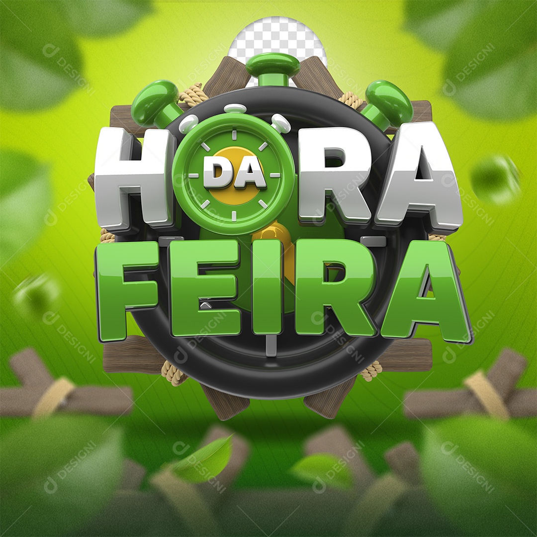 Selo 3D Hora Da Feira Branco e Verde para Composição PSD