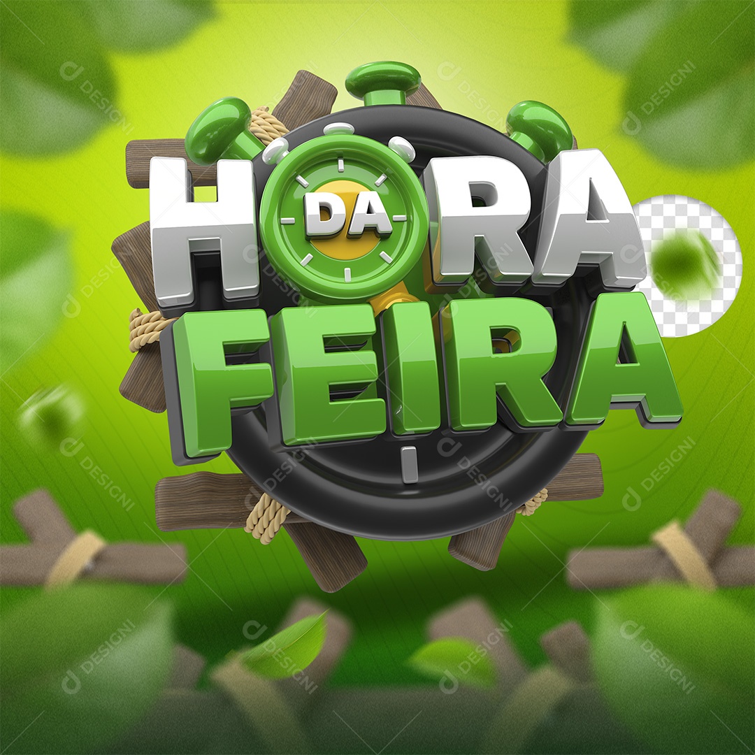 Hora Da Feira Selo 3D Branco e Verde para Composição PSD
