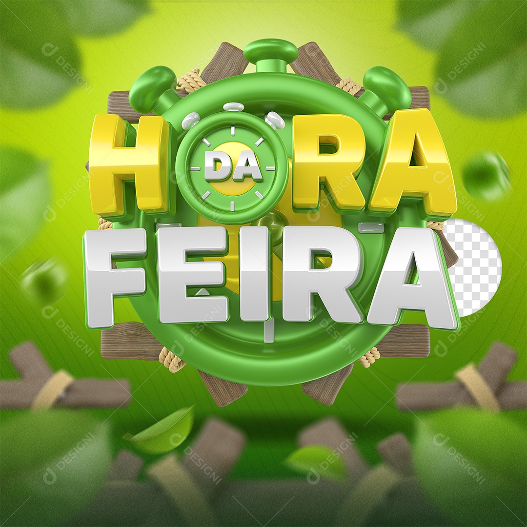 Selo 3D Hora Da Feira Dourado e Branco para Composição PSD