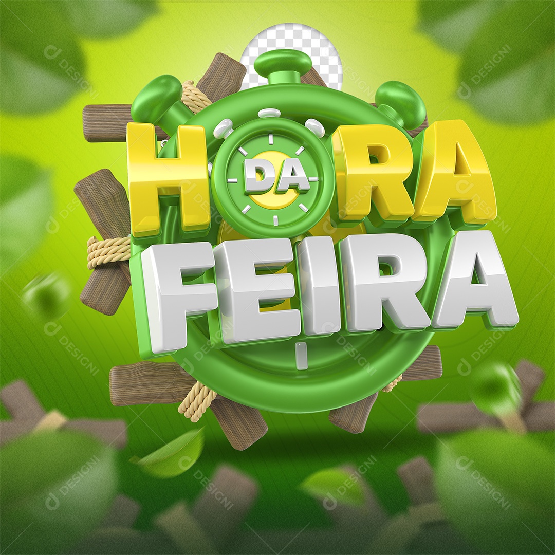 Hora Da Feira Selo 3D Dourado e Branco para Composição PSD