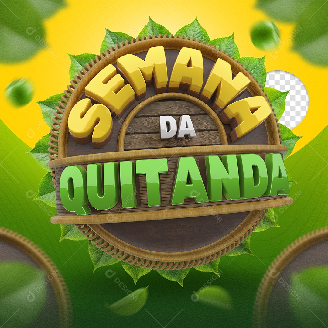 Semana Da Quitanda Selo 3D Branco e Dourado para Composição PSD