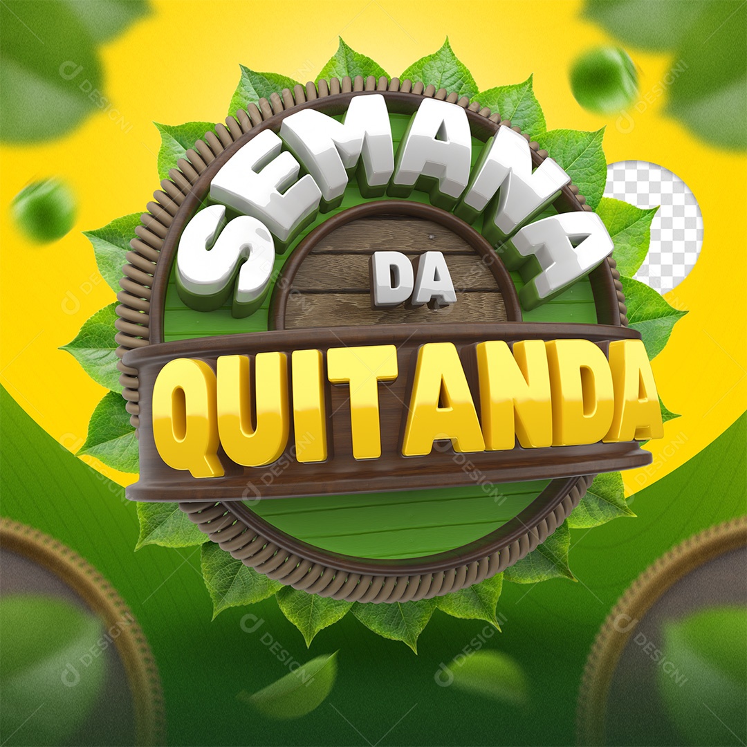 Semana Da Quitanda Selo 3D Branco e Dourado para Composição PSD