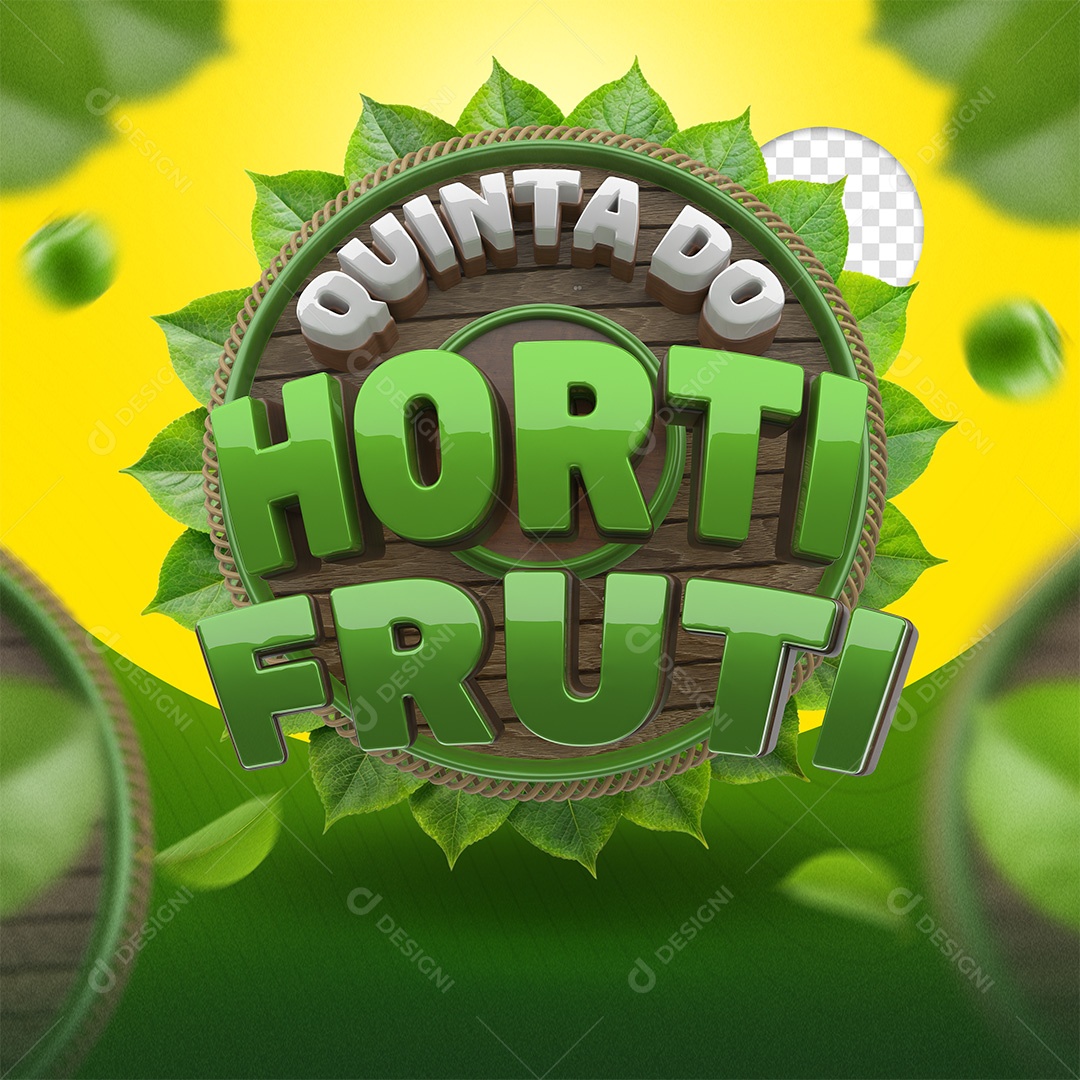 Quinta Do Hortifruti Selo 3D Verde e Branco para Composição PSD