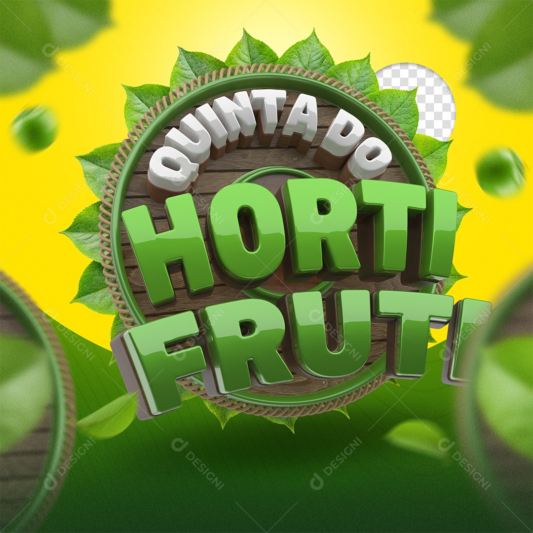 Quinta Do Hortifruti Selo 3D Verde e Branco para Composição PSD