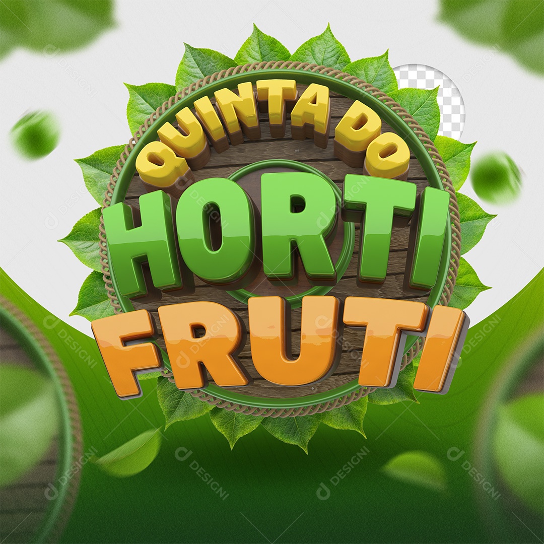 Quinta Do Hortifruti Selo 3D Verde e Laranja para Composição PSD