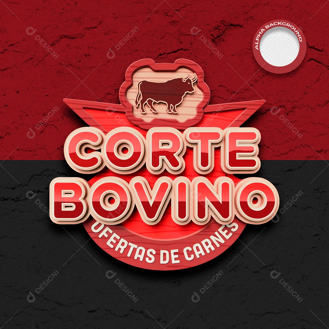 Selo 3D Corte Bovino para Composição PSD