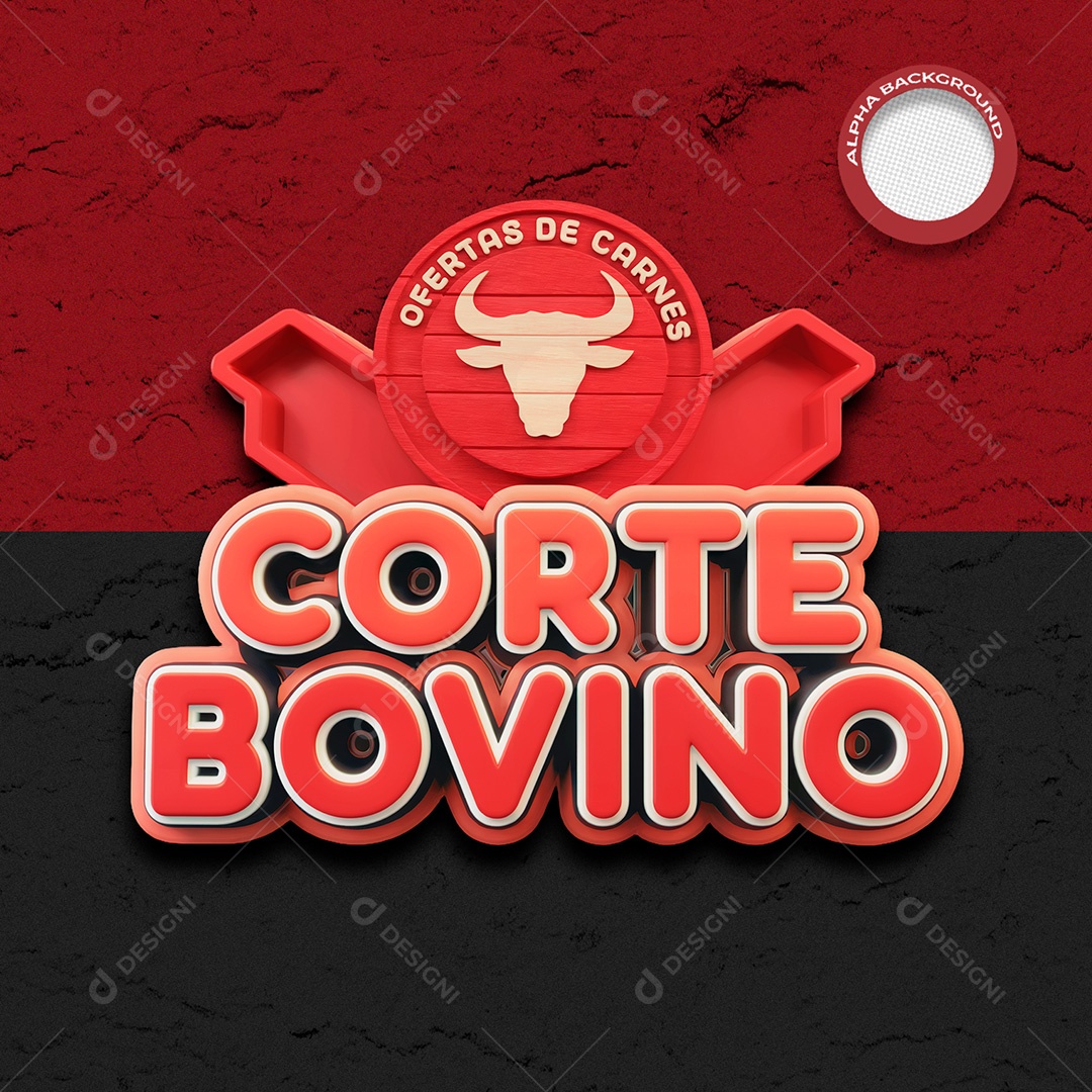 Selo 3D Corte Bovino para Composição PSD