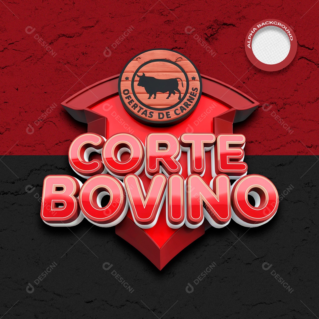 Selo 3D Corte Bovino para Composição PSD