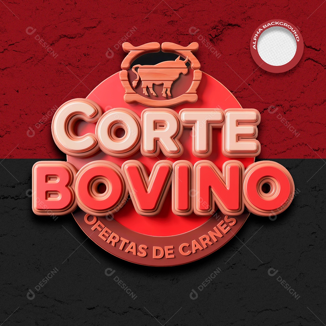 Selo 3D Corte Bovino para Composição PSD