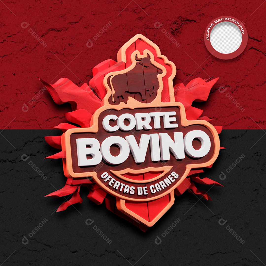 Selo 3D Corte Bovino para Composição PSD