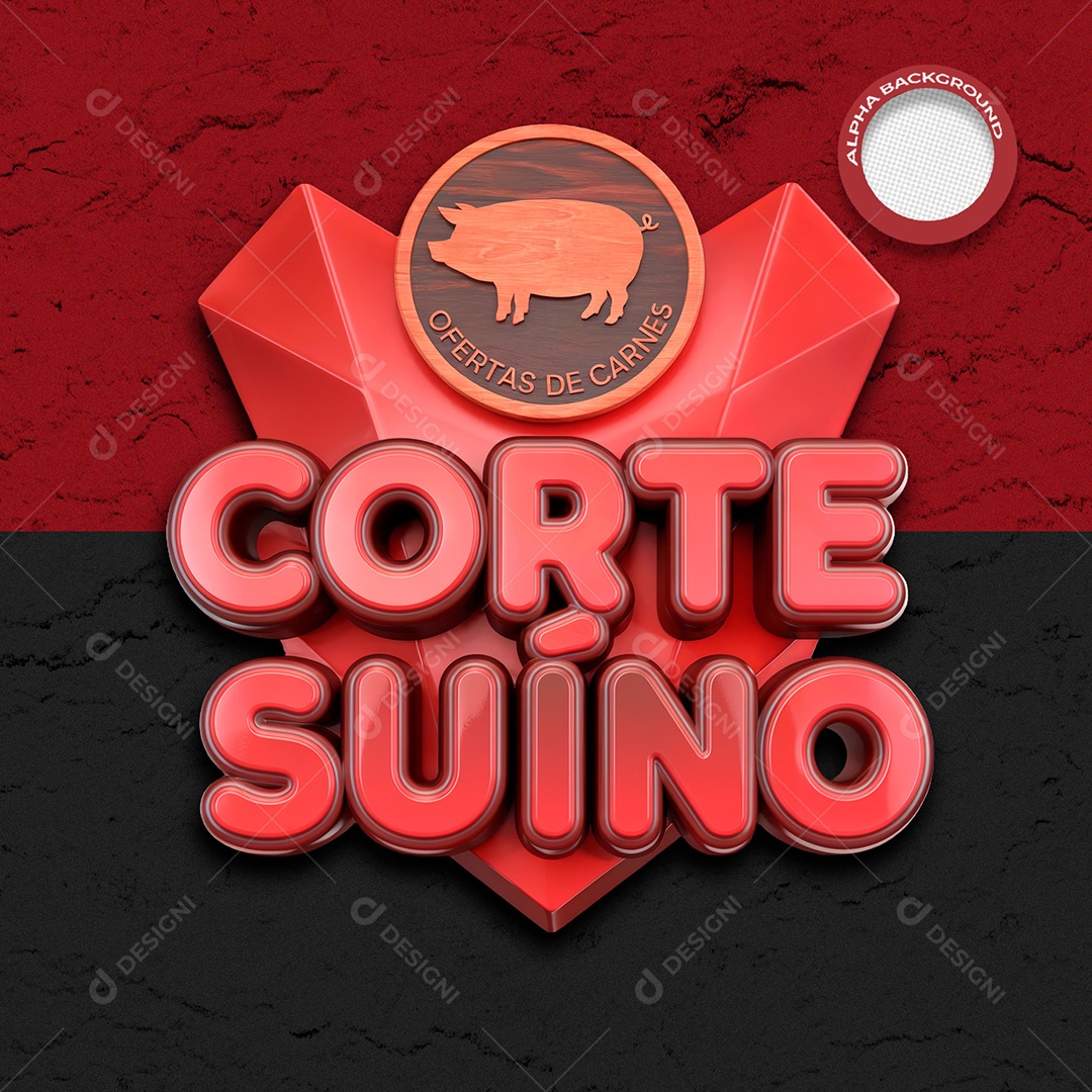 Selo 3D Corte Suíno para Composição PSD