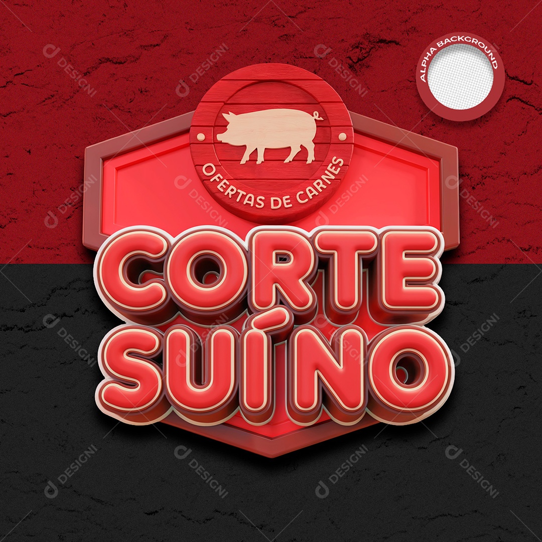 Selo 3D Corte Suíno para Composição PSD