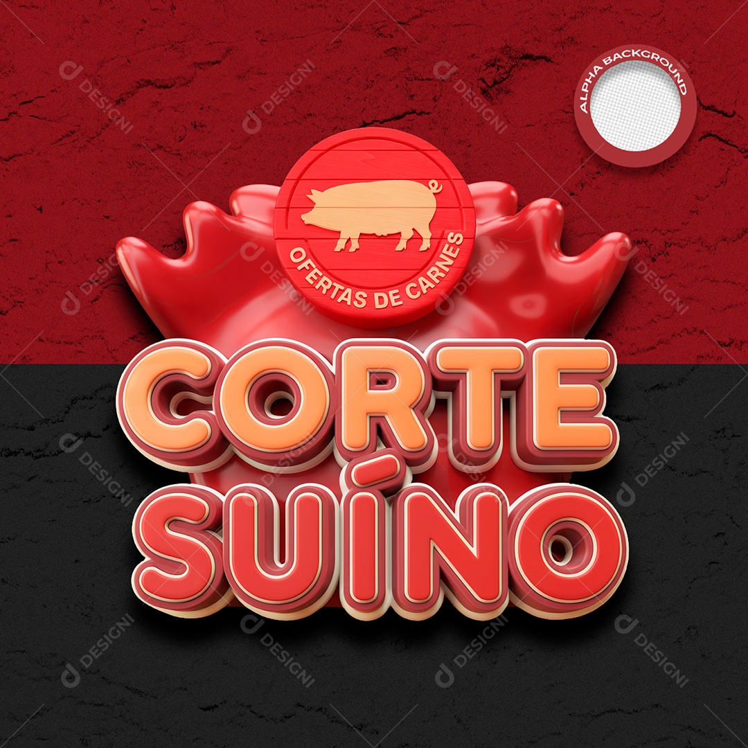 Selo 3D Corte Suíno para Composição PSD