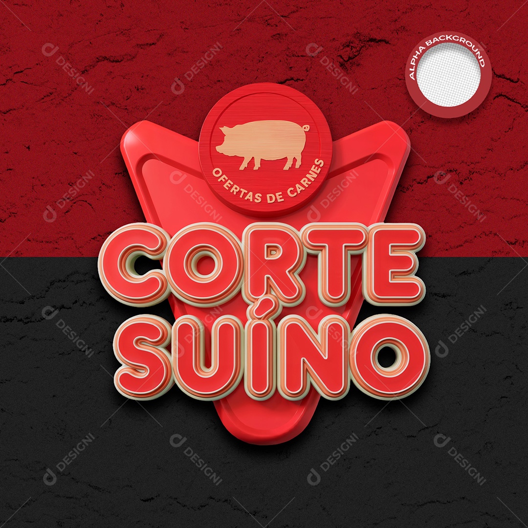Selo 3D Corte Suíno para Composição PSD