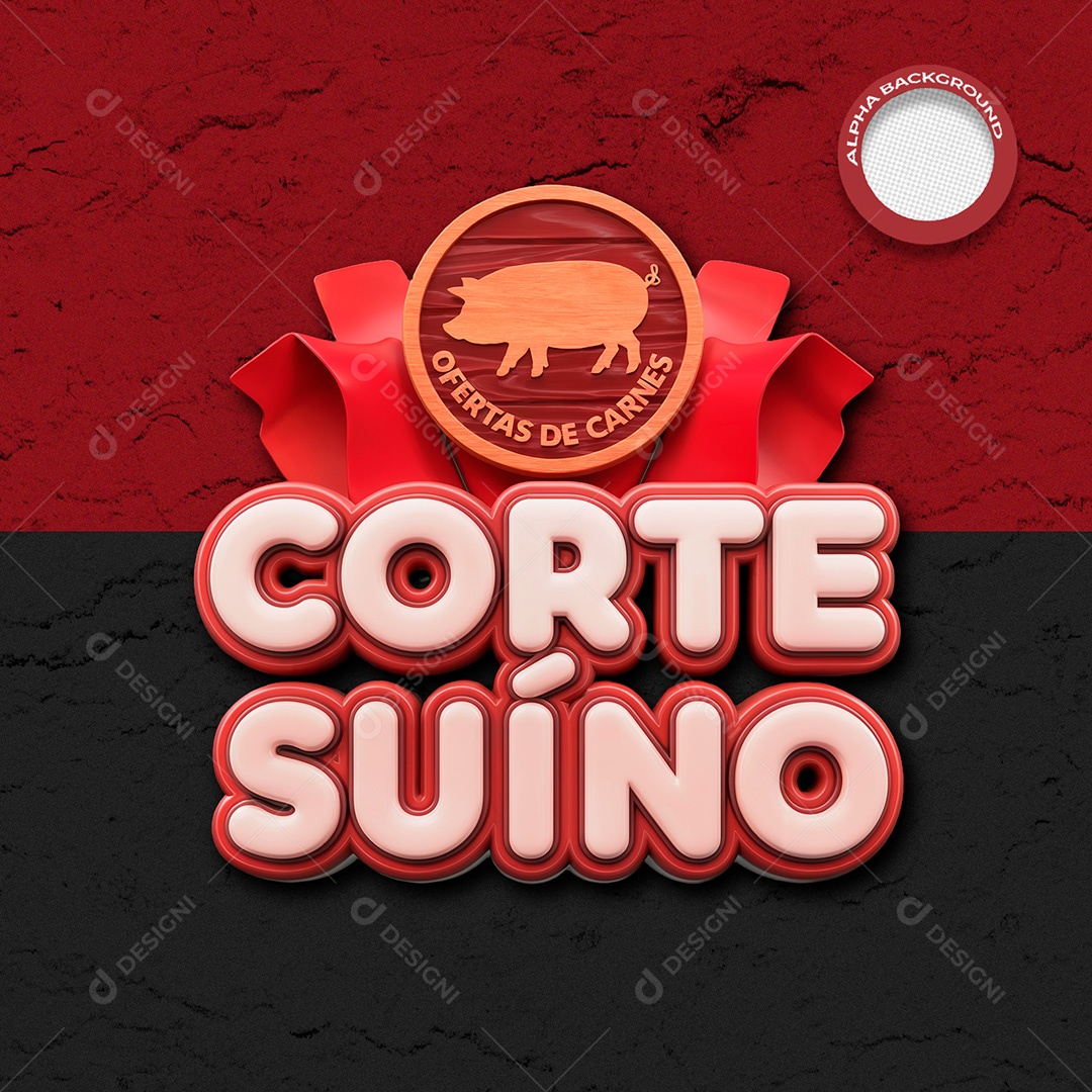 Selo 3D Corte Suíno para Composição PSD