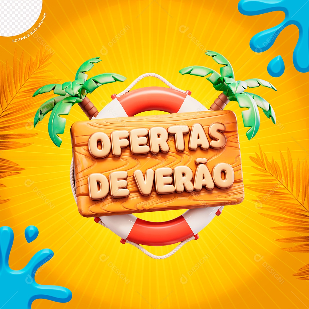 Ofertas de Verão Selo 3D para Composição PSD
