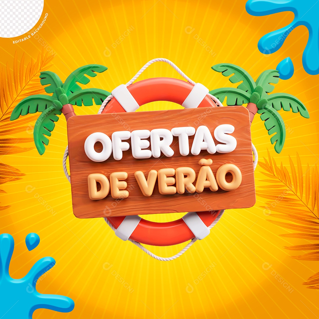 Ofertas de Verão Selo 3D para Composição PSD