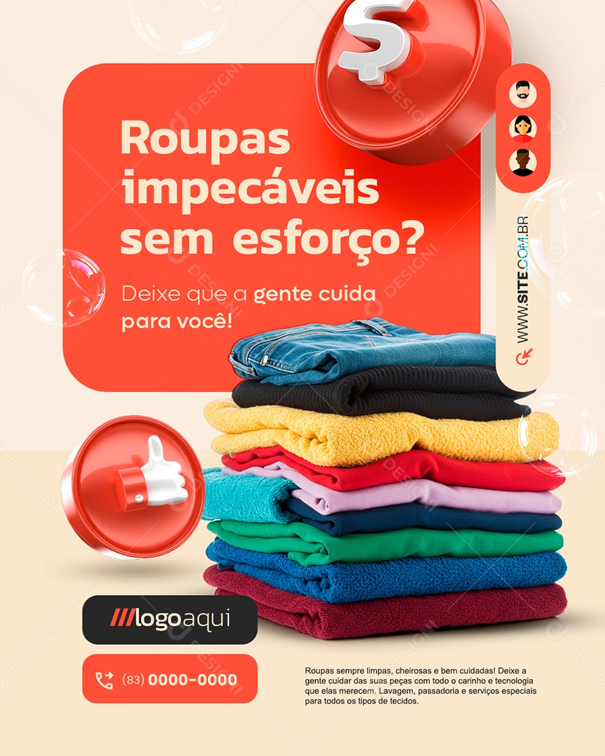 Lavanderia Roupas Impecáveis Sem Esforço Social Media PSD Editável