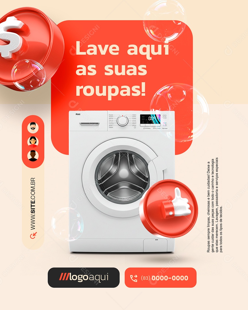 Lavanderia Lave Aqui As Suas Roupas Social Media PSD Editável