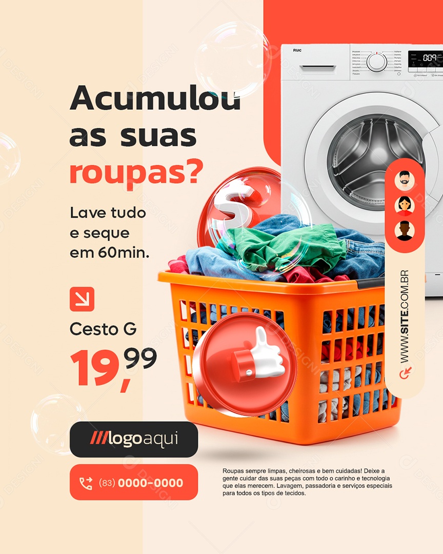 Lavanderia Acumulou As Suas Roupas Social Media PSD Editável