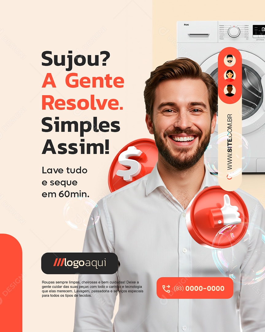 Lavanderia Sujou A Gente Resolve Social Media PSD Editável