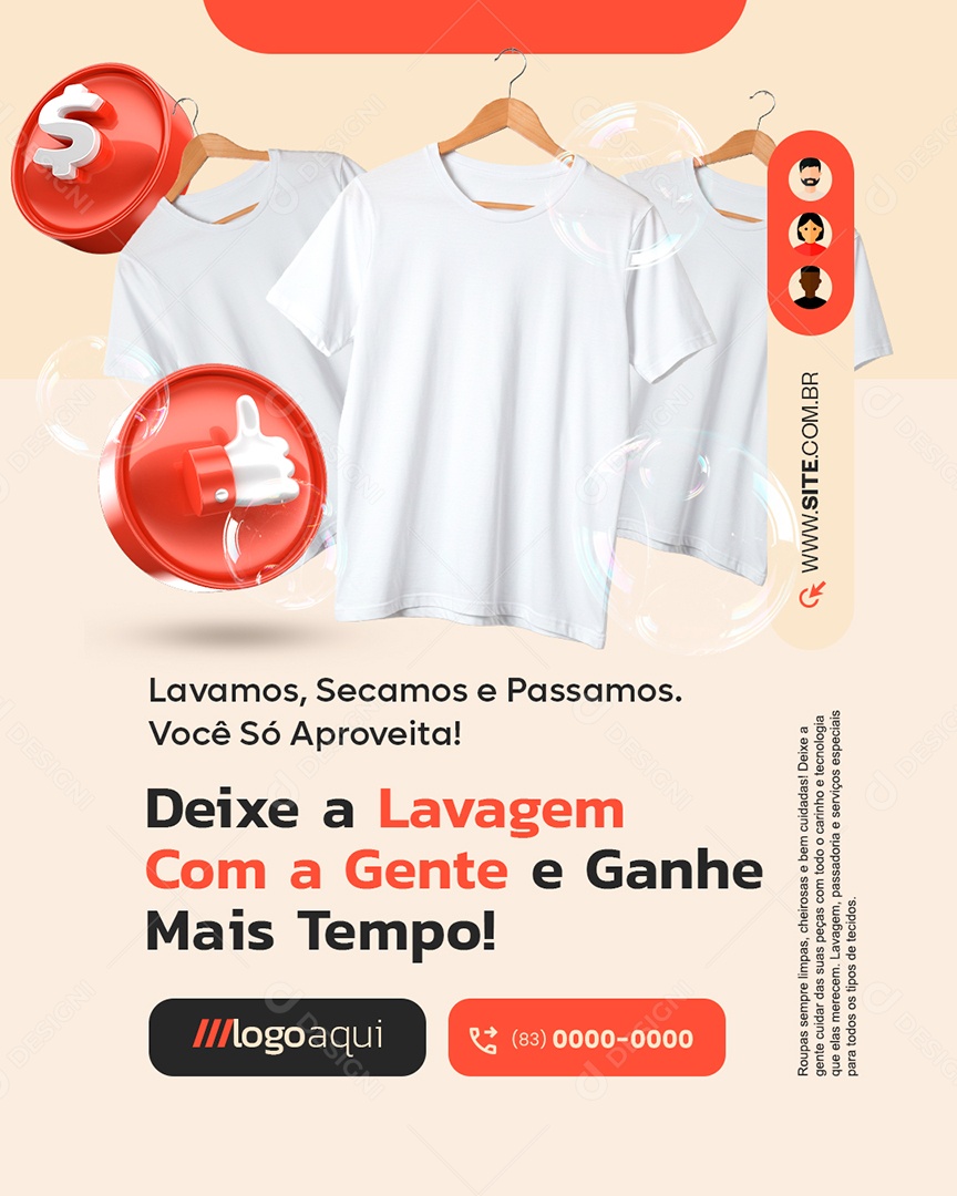 Lavanderia Deixe a Lavagem Com a Gente Social Media PSD Editável