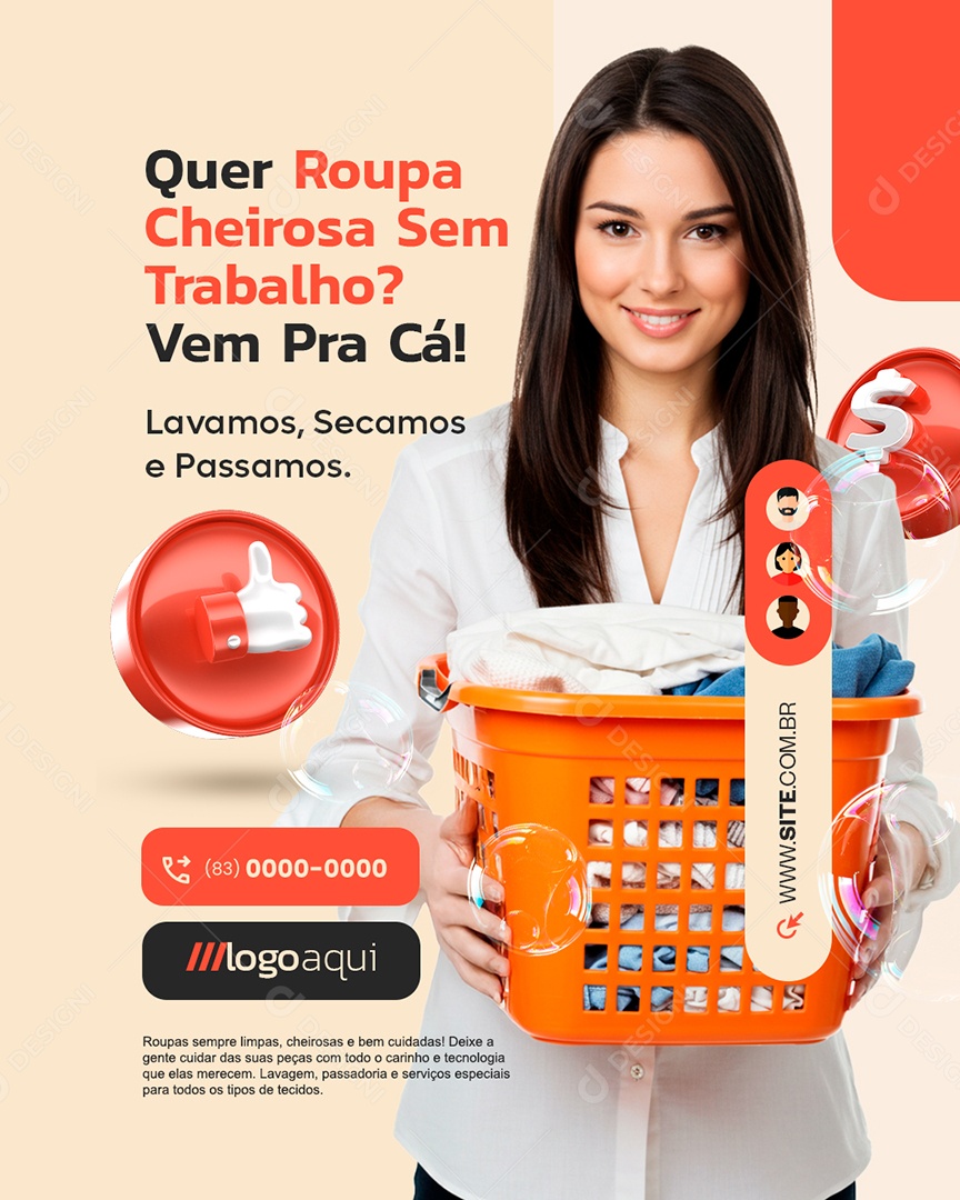 Lavanderia Quer Roupa Cheirosa Sem Trabalho Social Media PSD Editável