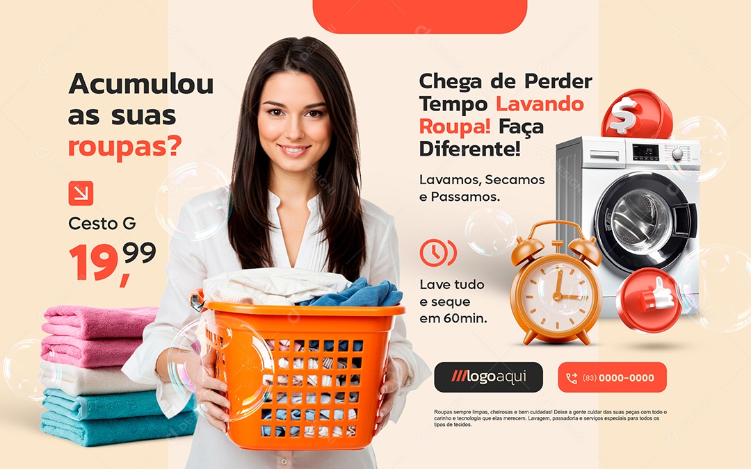Carrossel Lavanderia Acumulou as Suas Roupas Social Media PSD Editável